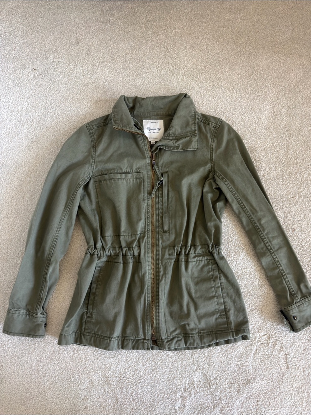 EUC Madewell Fleet Jacket Desert Olive Green Military Zip Pockets, Size S